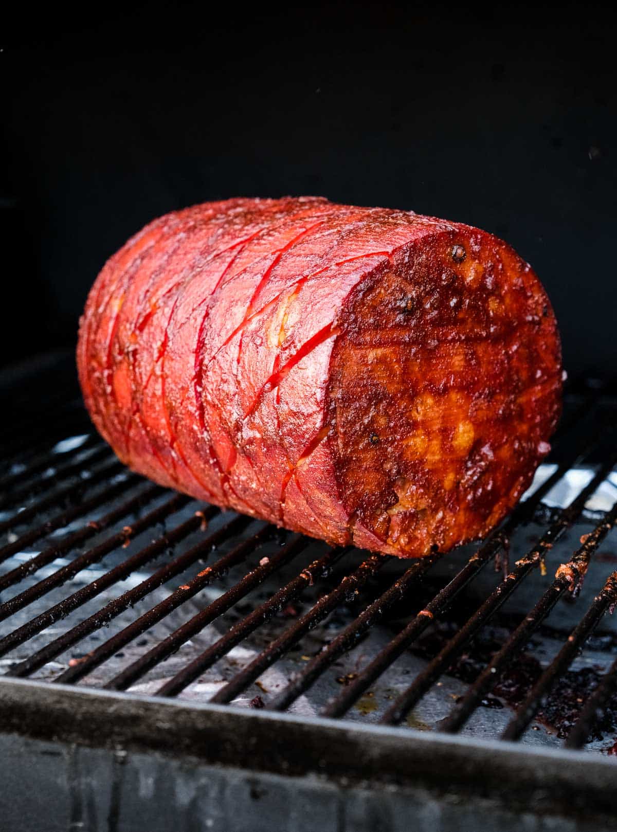 Smoked Mortadella cooking in a pellet smoker