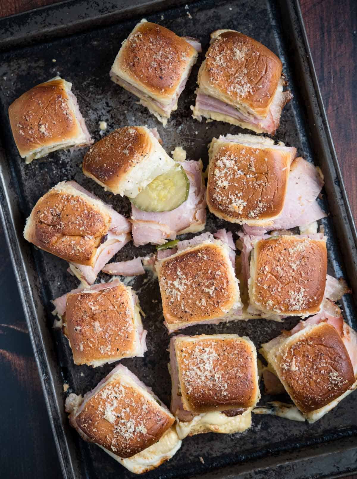 Grilled Ham and Cheese Sliders on a sheetpan 