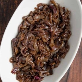 Perfect Caramelized Onions in a serving platter