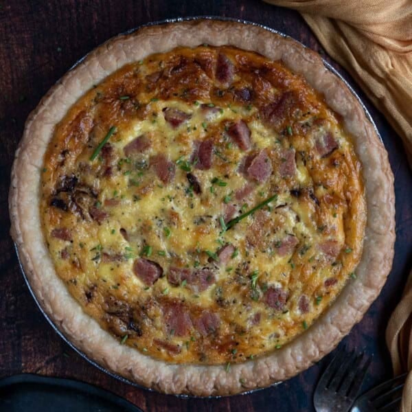 Grilled Ham and Cheese Quiche on a serving platter