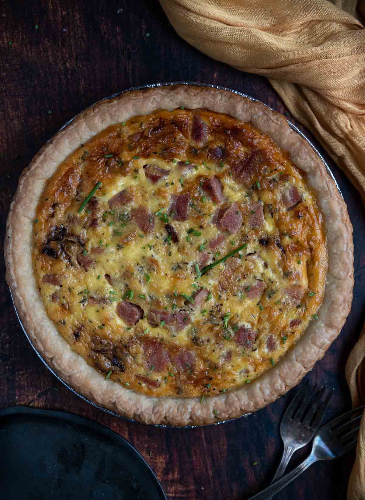 Grilled Ham and Cheese Quiche on a serving platter