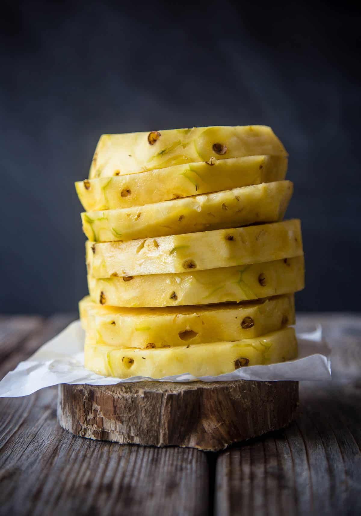 Pineapple slices stacked on top of each other