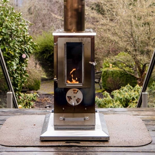 Timber Stoves Big Timber Patio Heater on a wood deck