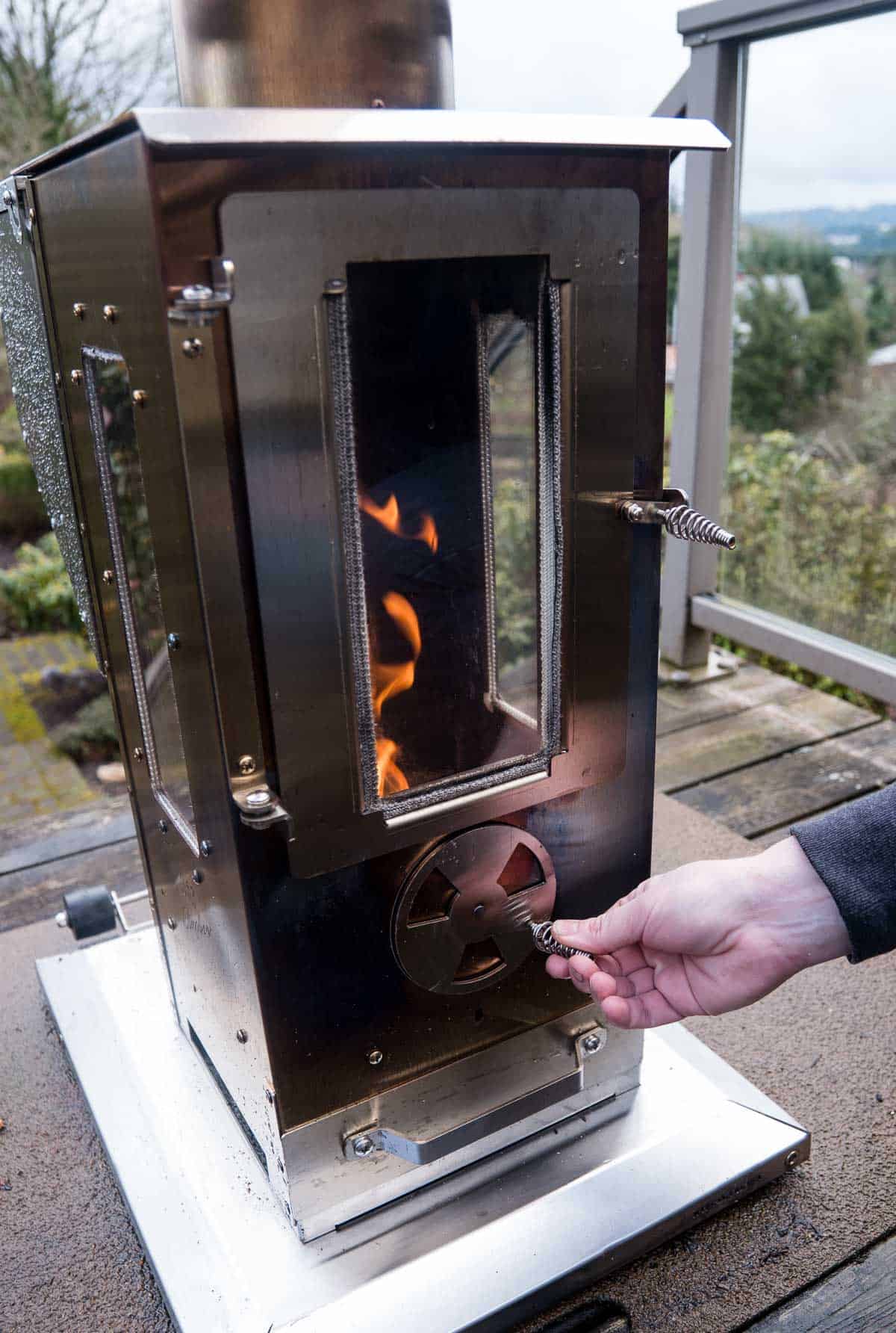 Timber Stoves Big Timber Patio Heater starting the fire