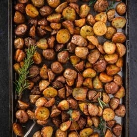 Roasted breakfast potatoes on a sheet pan