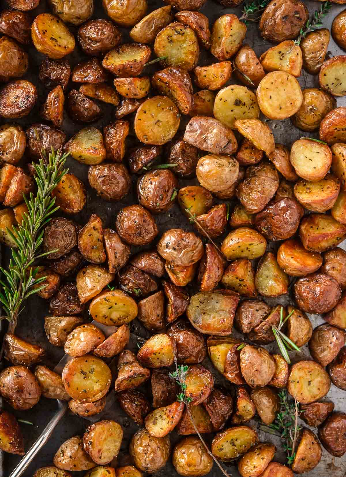 Crispy roasted breakfast potatoes on a serving dish