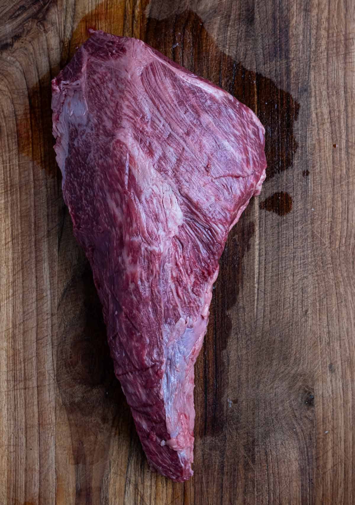 A raw tri tip with good marbling
