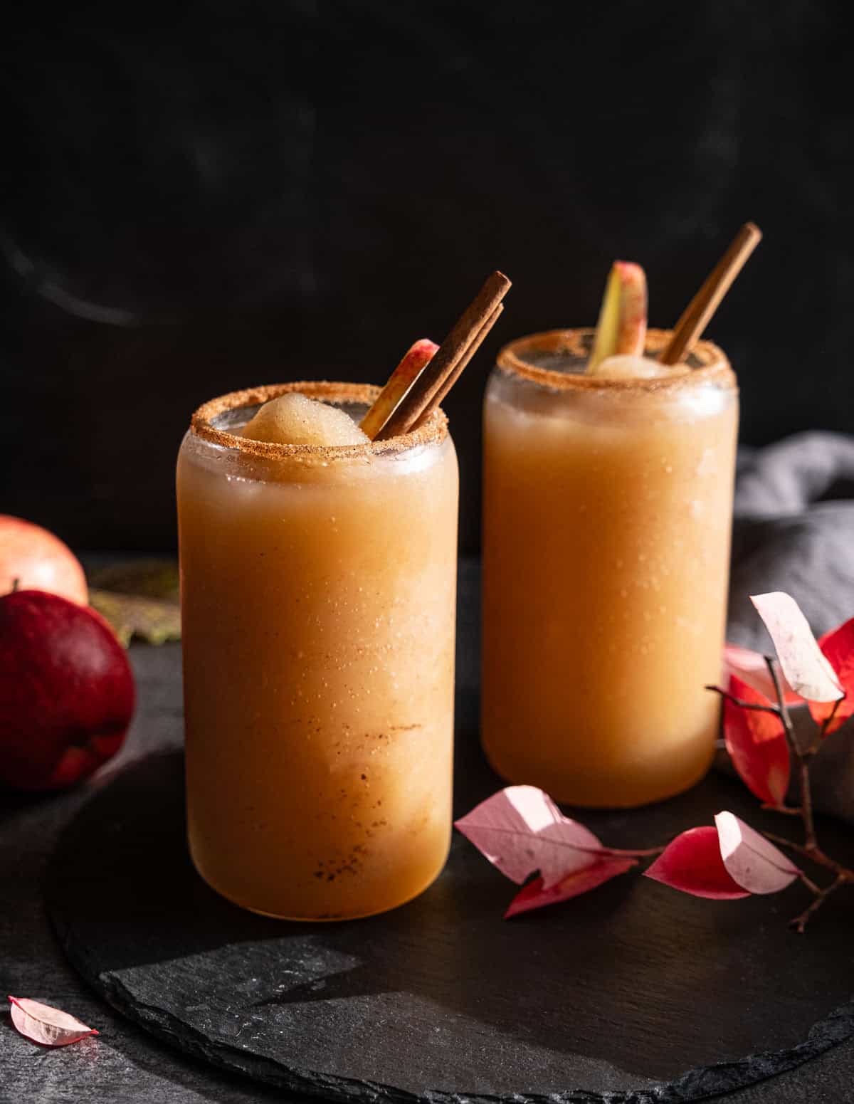 Apple Cider Slushies in two glasses.
